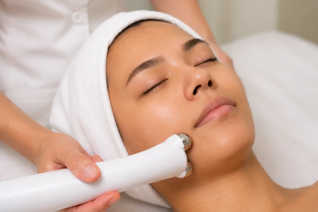 Woman receiving a cosmetic facial treatment in Richmond